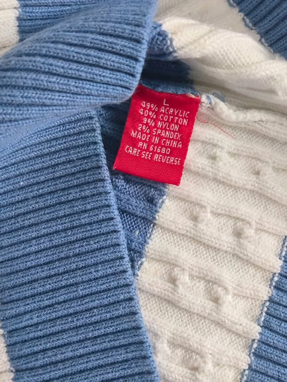 525 America Blue-and-white striped scoop-neck cable-knit sweater size L